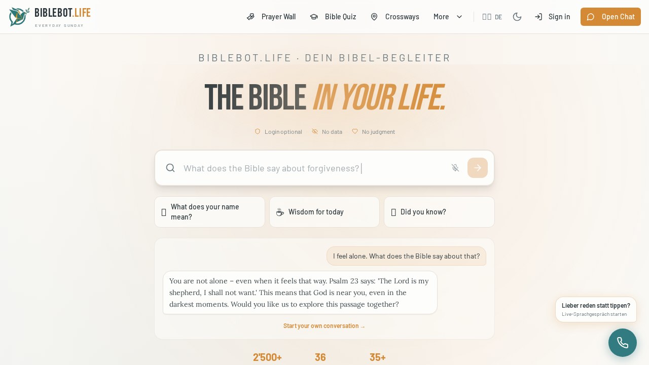 Startseite von BibleBot.Life mit Chat-Eingabe